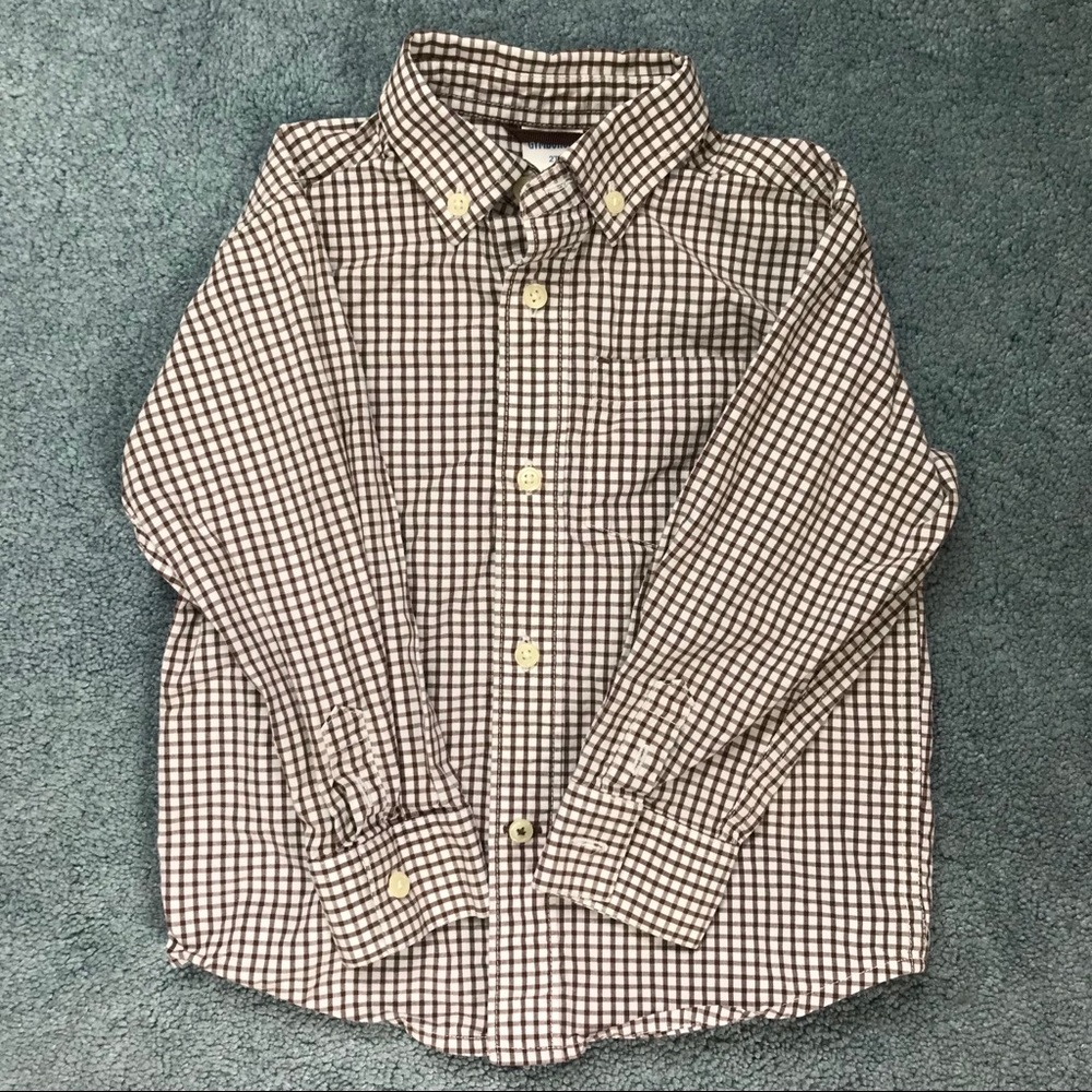 Gymboree brown white checked button down shirt 2T